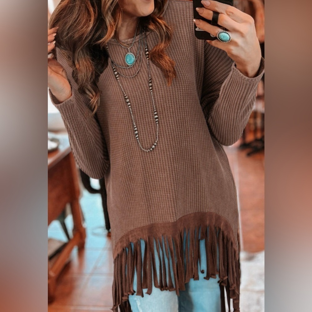 LAST ONE Waffle Fringed Sweater for Women - Picture 2 of 13